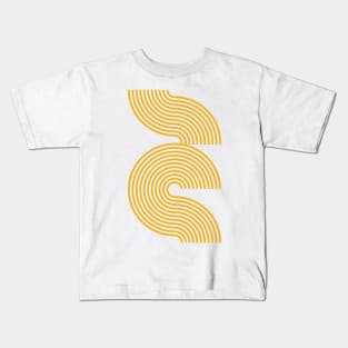 Yellow Retro Mid Century Modern Line Pattern Kids T-Shirt